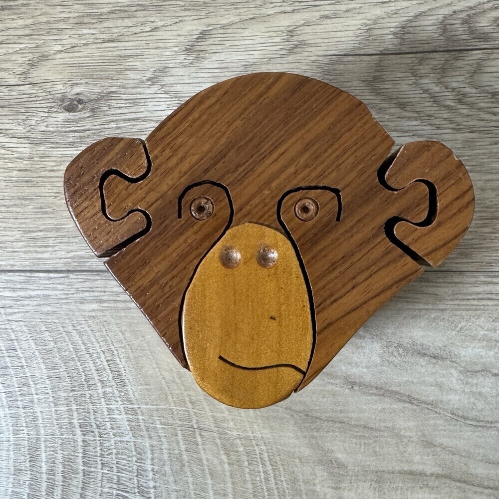 VTG Handcrafted Wooden Monkey Puzzle Trinket Box Teacher Gift Unique